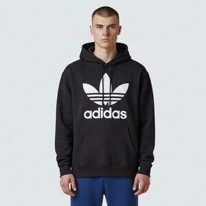 Adidas Originals Trefoil Hoodie Men's Medium Black White Pullover Sweatshirt
